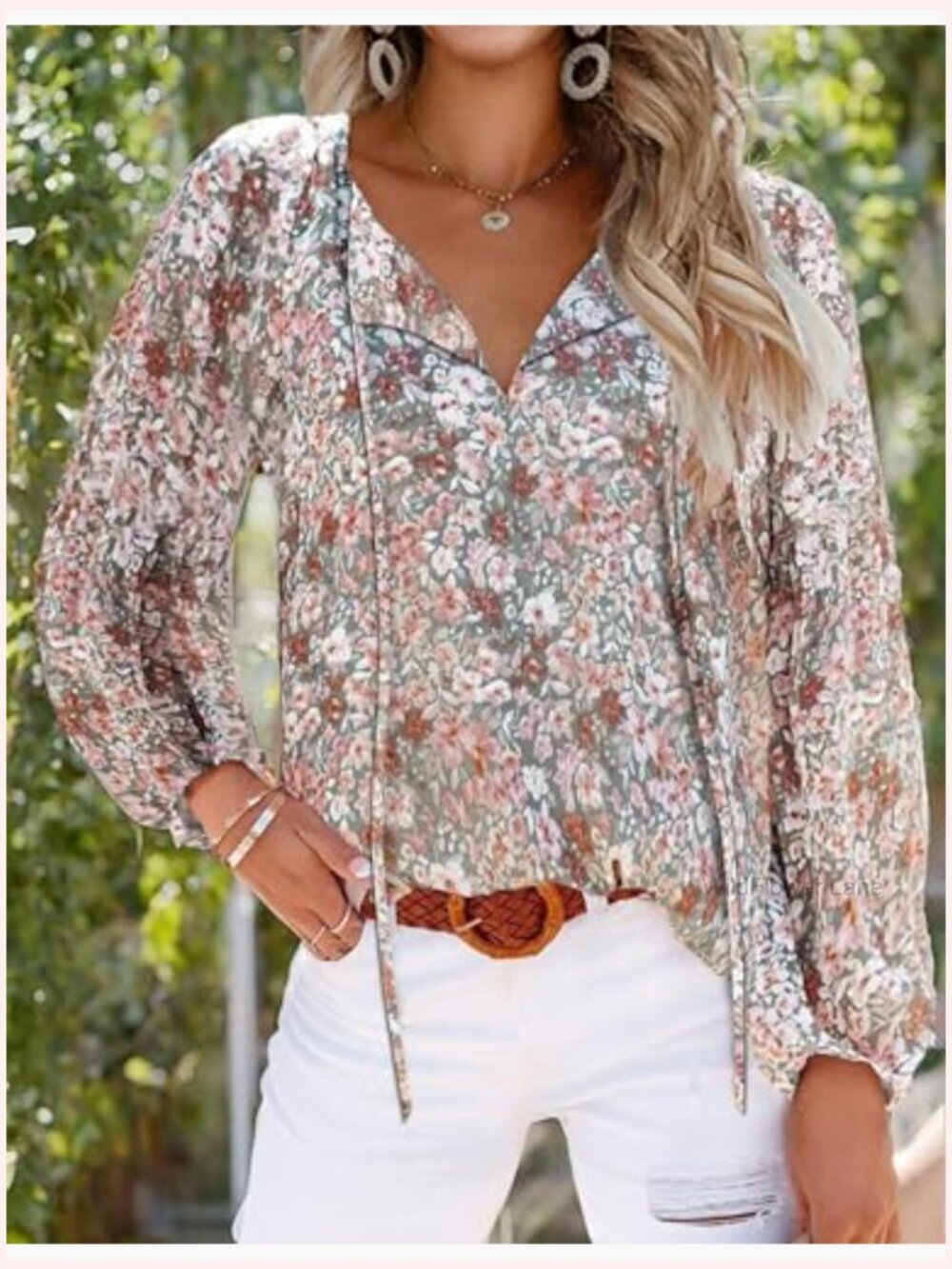Floral Print V Neck Ruffle Short Sleeve Summer Blouse Loose Fit - Picture 2 of 7